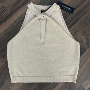 Priceless Women’s Gold Metallic Shimmer Knit Halter Cutout Top M Holidays